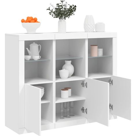 Sideboards mit LED-Leuchten 3 Stk. Weiß Holzwerkstoff