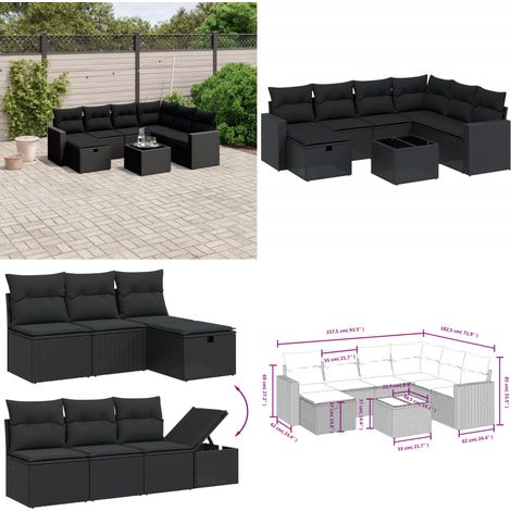 8-tlg. Garten-Sofagarnitur mit Kissen Schwarz Poly Rattan - Gartenmöbel Set - PE-Rattan Gartenmöbel - Outdoor Lounge Set - Esstisch Set - Balkonmöbel - Home & Living (1/5)