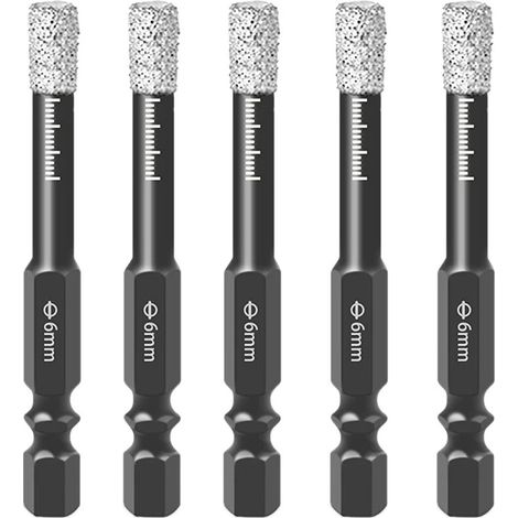 Lot de 5 forets à sec brasés sous vide de 6 mm pour marbre, carrelage, verre et outils électriques (1/5)