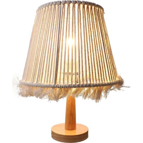 Lampe de style bohème en fil de coton et bois, compatible avec la décoration, 1 ensemble beige tissé de bureau (1/5)