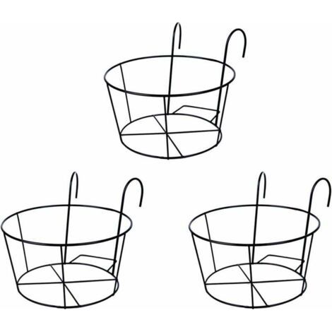 QORVA-Support de Pot de Plantes, Métal Rond de Fleurs Porte-pot de Fleur, avec des Crochets, pour les Balustrades de Balcon de Jardin Noir-1 pcs-Fei Yu