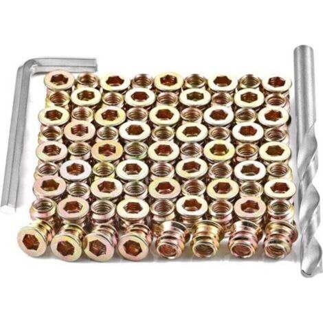 Vis à bois　Lot de 30 inserts filetés pour vis à bois M8x15mm - Écrous à bois hexagonaux (avec clé hexagonale)-RAPANDA