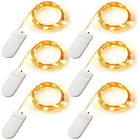 NALOOKAMIC 6PCS LED Lumière de Guirlande étanches 2M 20 LED Éclairage de Jardin Alimenté Chaînes Jaune avec Piles pour Intérieures et Extérieures Decoration Bouchon Bouteilles de Vin (Blanc chaud) (1/5)