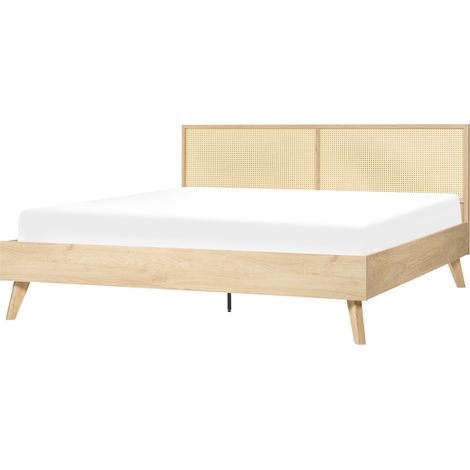 Cama con somier madera clara 180 x 200 cm cabecero Monpazier