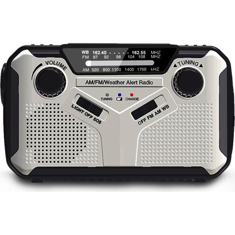 (Gris) Radio multifonction, générateur à manivelle, alimentation solaire, interface USB (1/5)