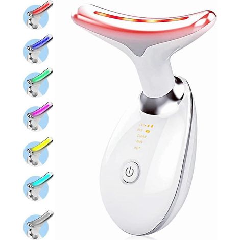 Appareil de massage anti-âge pour le cou et les yeux, 7 couleurs, 3 modes, masseur facial pour le soin de la peau, appareil amincissant anti-rides - Blanc (1/5)