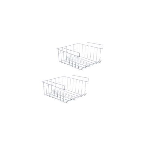 Aufbewahrungskorb für unter Regale, Hängekorb, 2er-Set stapelbare Metallkörbe (weiß, 320 x 280 x 130 mm) für Küche, Büro, Speisekammer, Badezimmer - Crezuo