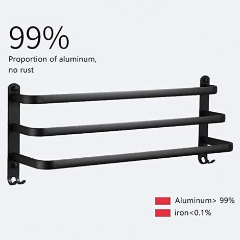 Porte Serviettes Mural - Aluminium - 60 Cm - Noir - 3 Bras (1/4)