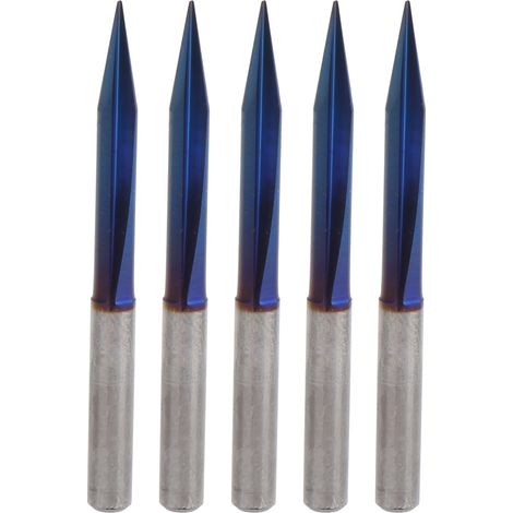 Lot de 5 fraises de gravure bleues 2 cannelures, fraises droites V, 4 x 0,5 x 20mm