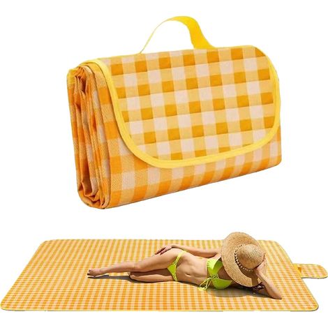 Manta de picnic, con reverso impermeable, ligera y portátil, XL (200x300CM), AMARILLA (1/2)
