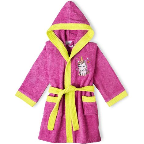 Peignoir enfant 6-8 ans fuchsia en coton éponge avec capuche (1/5)