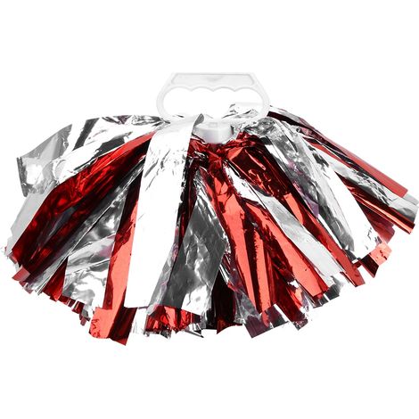Pompons de cheerleading argent et rouge pour compétitions sportives et spectacles de danse (1/5)