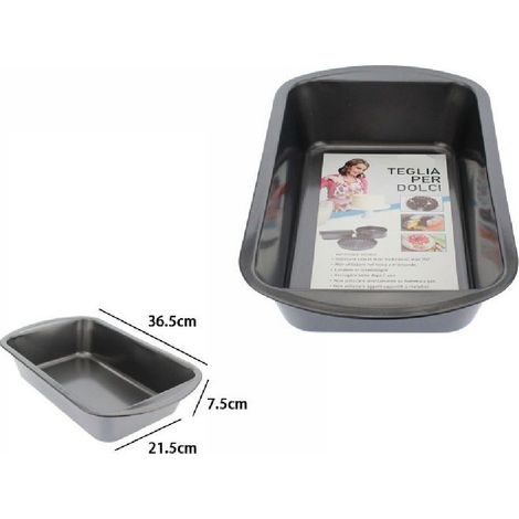 TrAdE Shop Traesio - Teglia Tortiera Antiaderente Rettangolare Forno Dolce Salato 36,5x21,5x7,5cm 59952 -