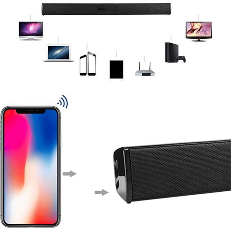 Barre De Son Bluetooth - Haut-Parleur Sans Fil Avec Entrée Audio 3,5 mm Et Prise RCA - Lecteur FM Et Carte Mémoire - 550 x 50 x 50 mm - 4 x 5 W - Noir
