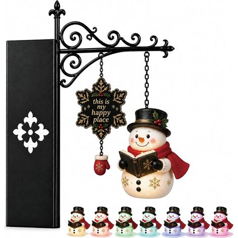 Lampe décorative pour bibliothèque de Noël Forme de bonhomme de neige (7 couleurs, pile bouton) une décoration idéale pour les étagères des amoureux des livres (1/5)