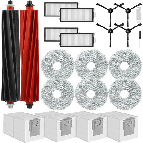 FOREHILL Accessoires pour Roborock Qrevo Slim/Qrevo Master Robot Aspirateur, Pièce de Rechange 2 Brosses à Rouleau, 6 Serpillere, 4 Sacs à Poussière, 4 HEPA Filtres, 4 Brosses Latérales (1/5)