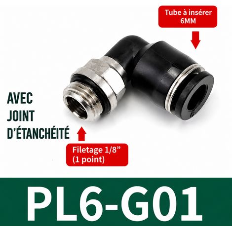 Raccord pneumatique rapide coudé PL6-G01 noir tube 6 mm filetage G 1/8 pl6-g01 noir 6mm 1 8 g – Livraison gratuite