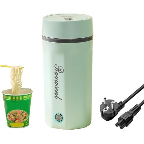 Bollitore elettrico da viaggio 500ml, mini tazza portatile riscaldante, 3 in 1, mini 304, corpo in acciaio inox, 220V (AC), coperchio a pressione, spegnimento automatico, verde (1/5)