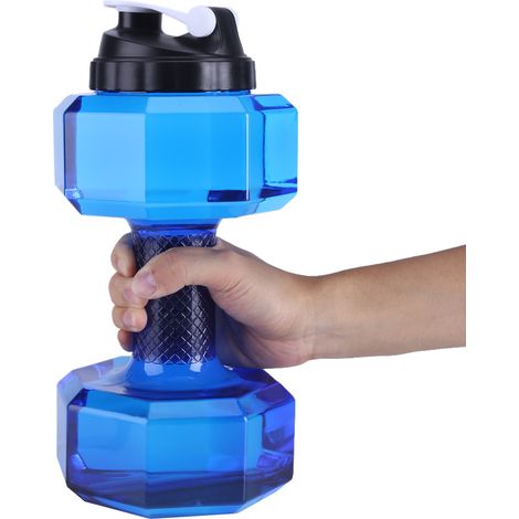 Große, hantelförmige Sport-Trinkflasche mit großem Fassungsvermögen, Fitness- und Trainingsbecher, blau (1/5)