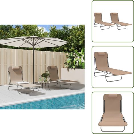 Chaises longues pliables lot de 2 taupe textilène et acier - Chaise Longue - Lit De Bronzage - Mobilier De Jardin - Textile - Aluminium