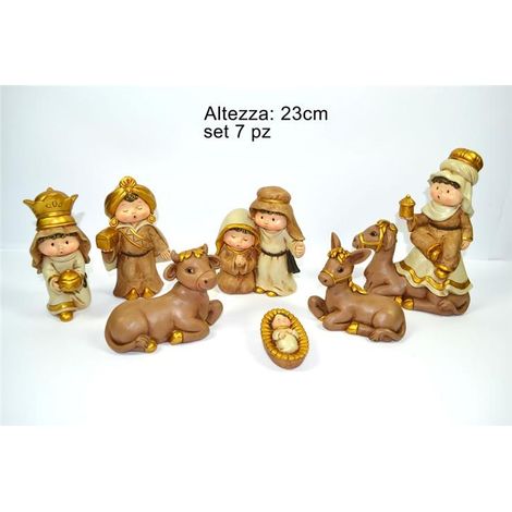Decorazione Natale Presepe Natività Abiti Glitterati Oro 7 Pezzi 23 cm