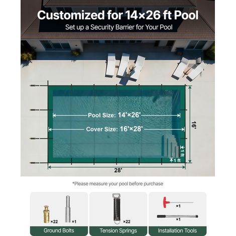 Couverture de sécurité pour piscines creusées 4,3 x 7,9 m maille verte couverture de sécurité taille 4,9 x 8,5 m avec outils d'inst… (1/5)