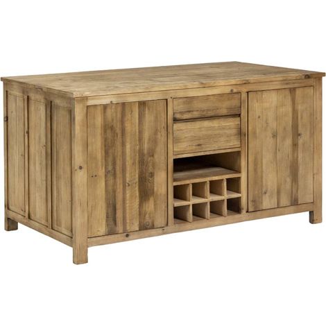 Made In Meubles – Îlot central en bois recyclé 90x170x90 cm – Rangements intégrés – Style authentique et durable pour cuisine moderne (1/5)