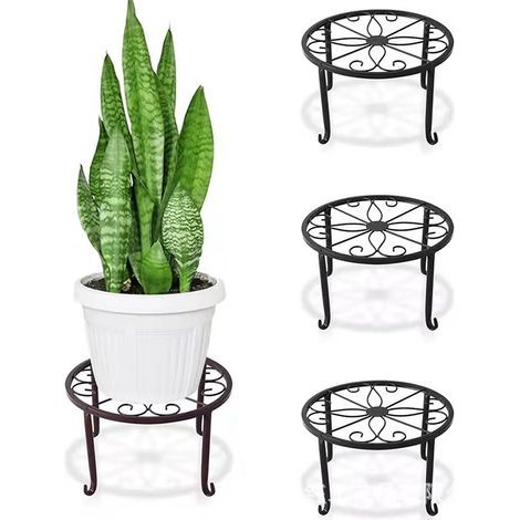Soporte para macetas, [Juego de 3] Soportes de hierro para macetas de interior, resistentes a la oxidación, soporte de jardín de metal duradero de 23 cm (9 pulgadas) - Negro (1/5)