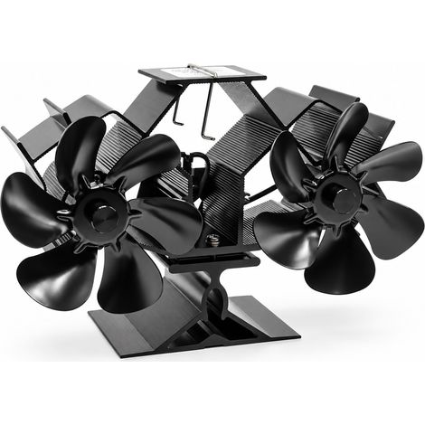 Relaxdays Twin Stove Fan, heat-powered, 12 blades, freestanding, HWD: 14.5 x 23.5 x 10.5 cm, black (1/5)
