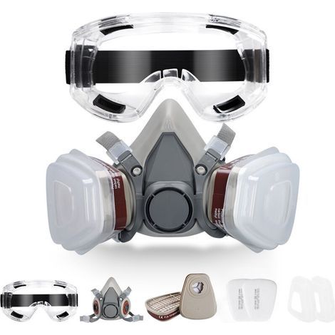 Wiederverwendbare Schutzmaske mit Staubfilter, Atemschutzmaske mit Filter für Sprüharbeiten, Lackierarbeiten, Bauarbeiten, Chemikalien, Heimwerken und Schleifen (1/5)