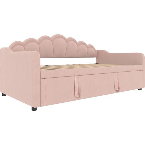 Cama nido de terciopelo rosa 90x200 cm con tira LED multicolor (1/5)