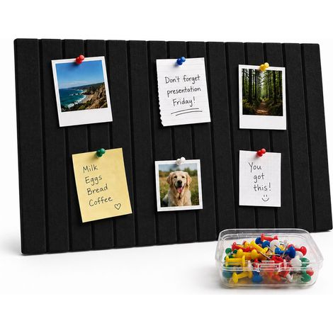 Relaxdays Filzpinnwand 2er Set, selbstklebende Rechtecke, Büro & Zuhause, Filz, 30x40 cm, Filzwand inkl. Pins, schwarz