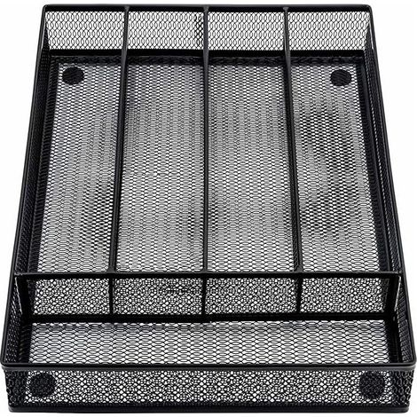 Range-couverts pour tiroirs, range-couverts avec 5 compartiments, en maille métallique, pour cuisine, bureau, salle de bain, 31,8 x 23,7 x 5 cm, noir (1/5)