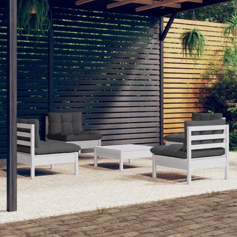 Salon de jardin 5 pcs Ensemble Table et Chaise de Jardin - avec coussins anthracite Bois de pin BV169165 - BonneVie (1/5)