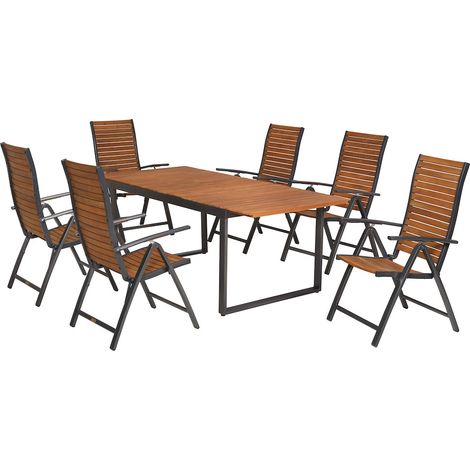 Santorin Set 7tlg Alu/Akazie Ausziehtisch 150 (200) x 90 cm