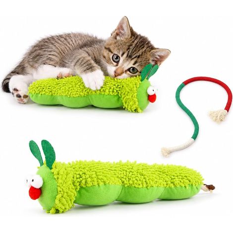 2 PièCes Jouet Chat Interactif,Contenant De La Menthe, PoupéEs En Peluche,Pour L'HygièNe Dentaire Et Joue Avec Eux (Chenille + Corde à Mordre) (1/5)