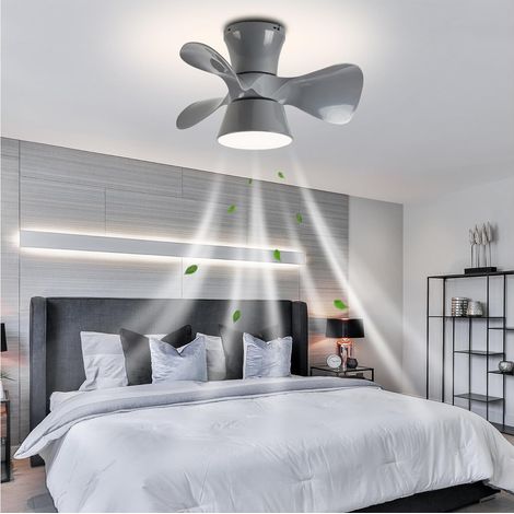 Ventilateur de plafond 55cm avec lumière et télécommande, Ventilateur de plafond LED à intensité variable, 6 vitesses, minuterie, 3 lames, Gris