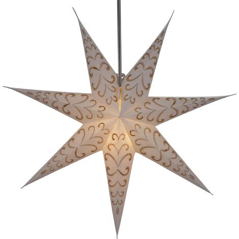 Étoile lumineuse pliable en papier pour l'Avent, étoile de Noël 60 cm - Luxe Riva, blanc crème, décoration de fenêtre en forme d'étoile (1/3)