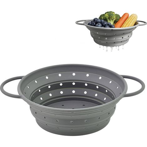 28cm passoire à pâtes pliable passoire de cuisine égouttoir, rangement compact, silicone flexible, lavage des fruits et légumes camping, poignée ergonomique compatible lave-vaisselle (1/5)