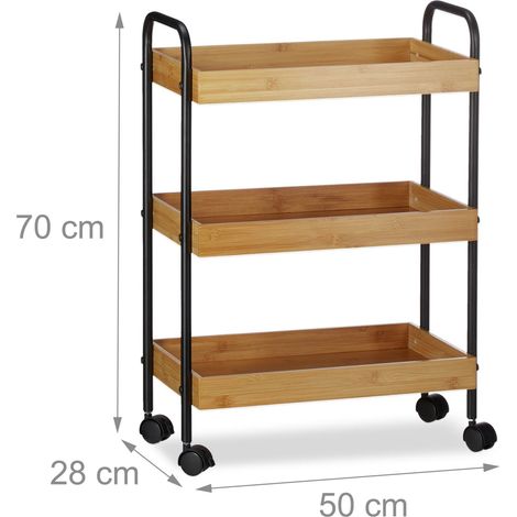 Carro de cocina con ruedas 3 niveles 80 x 40 x 90 cm con bordes elevados estilo natural de bambú 130003643 (1/3)