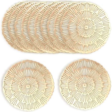 Dessous de Verre Doré, 12 pièces Dessous de Verres Ronde sous Verres Dessous de Table Tapis de Tasse, pour Table Salle à Manger Cuisine (12 x 12cm) (1/4)