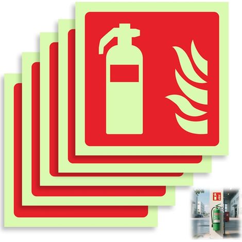 Fire extinguisher, 5 pieces, Self-adhesive and phosphorescent PVC, Fire, Safety Signs, Reflective Aluminium Signage, Suitable for Indoor and Outdoor Use (10 x 10 cm) (1/5)