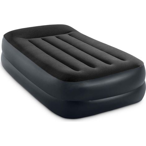 Intex 64122ND - Materasso Gonfiabile Dura-Beam Pillow Rest Raised Singolo, con Pompa Elettrica Incorporata, PVC, Nero, 99x191x42 cm
