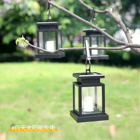 Lanterne solaire LED d'extérieur, lampe solaire suspendue pour jardin avec bougie décorative, étanche. (1/5)