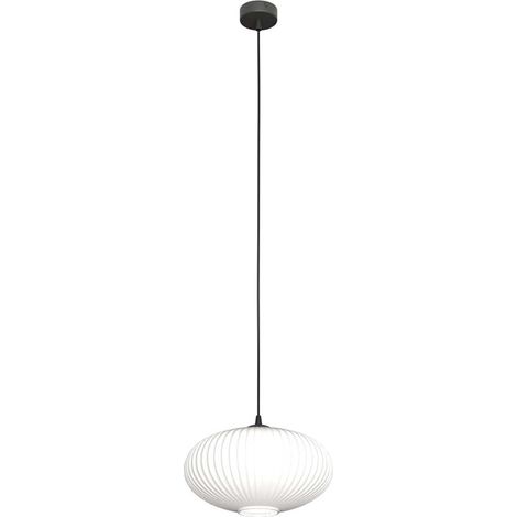 Sospensione 1 Luce Coco In Acciaio Nero Paralume Plissettato Bianco (1/5)