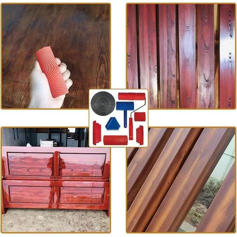 Kit de 8 rouleaux effet bois, outil de peinture texturée, motif bois réaliste pour murs, meubles et sols (1/5)