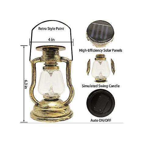 Lanterne solaire d'extérieur, lampe LED solaire en métal étanche, lampe suspendue décorative (lampe rétro dorée)