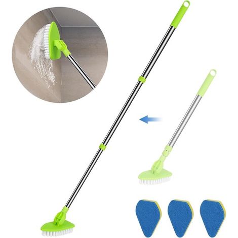 Brosse de nettoyage à récurer - Grattoir de douche - Nettoyeur de sol - Nettoyage de salle de bain - Manche extensible - 94 cm - Argent (1/5)