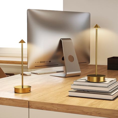 Set mit 2 wiederaufladbaren LED-Tischlampen mit USB-Anschluss, Touch-Steuerung und Dimmfunktion, Ø 10 x 30 cm, Gold