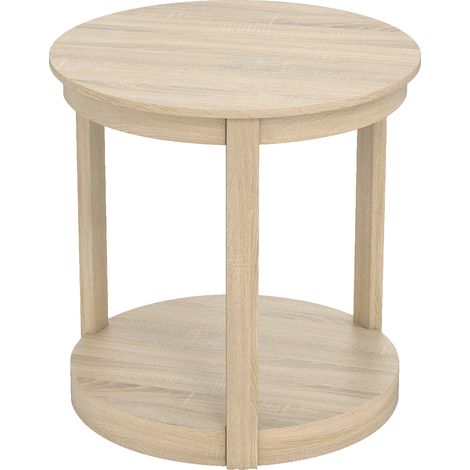 Table Basse Ronde à 2 Niveaux avec Étagère de Rangement & Pieds en Bois de Caoutchouc, Table Rustique de Ferme, 60,5 x 61 cm(Dia x H), Naturel (1/3)